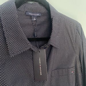 Tommy Hilfiger black/white polka dot button down shirt size Medium (M) Brand New